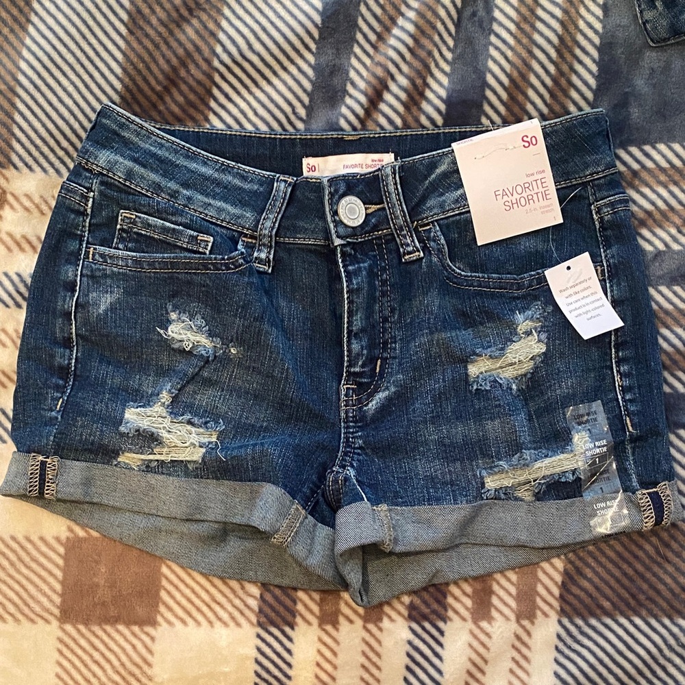 SO Distressed Rolled-Hem Denim Shorts - Dark Blue